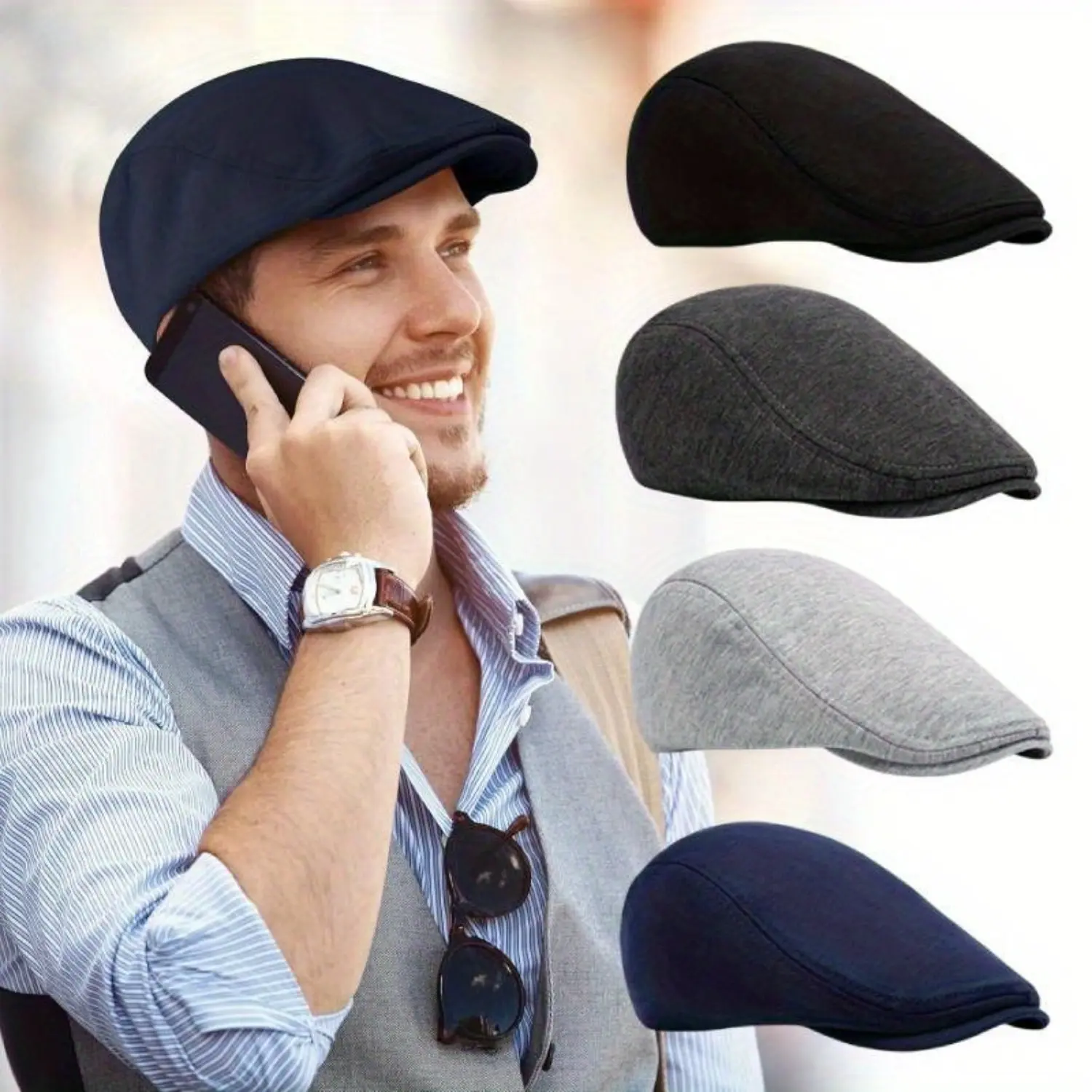 Pack of 4/2 Newsboy Men's Hat,Flat Cap Set,Soft Stretch Fit Men Cap,Cabbie Hunting Hat for Men Outdoor Daily Use,Halloween Christmas Party Decor,Father's Day Gift,Summervibes,Hand Tools Kits