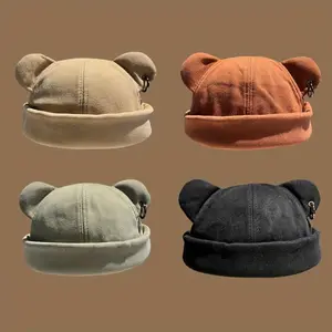 Unisex Brimless Cap with Rolled Cuff Machine Washable Fits All Head Sizes Perfect for Daily Errands Sports & Casual Outings Bear Ear Design