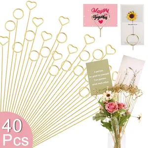 40Pcs Floral Card Holder Picks-Wire Place Card Holder for Wedding-Metal Photo Picture Clip Holder-Table Name Number Holder,Memo Note Holder for Flower Arrangement,Wedding,Party,Decorations
