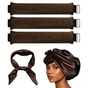 4 in 1 Pack No Heat Velvet Curling Rod Set, Heatless Sleep In Hair Curlers Silk Scarf Styling Kit, Easy Wave Curl for Medium Long Hair Use With Shaping Spray,summervibes