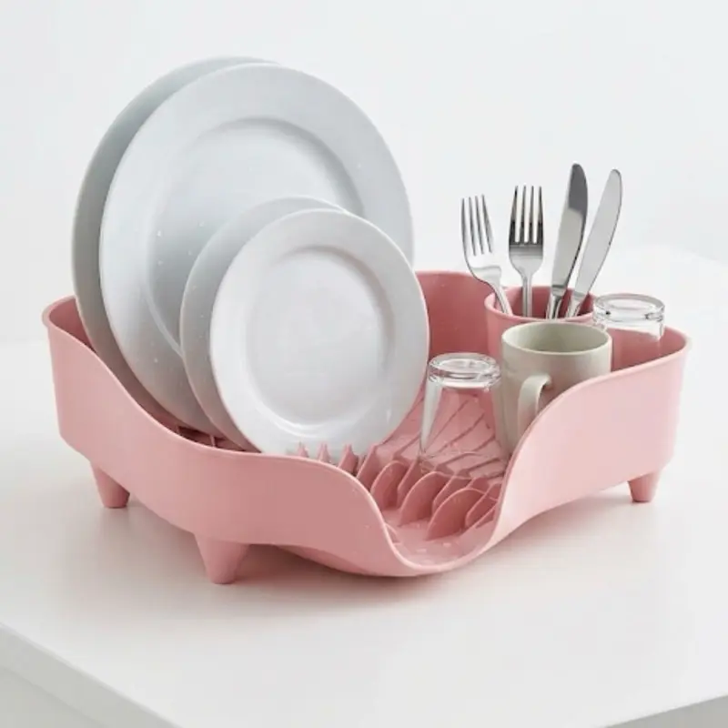 Pink Dish Drying Rack - Compact Kitchen Household Supply, Mini Kitchen Draining Boards, All-in-1 Organization Storage Holder for Plates, Cups, Utensils, Counter Space Maximizer