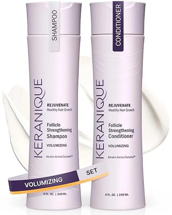 Keranique Volumizing Keratin Cleanser & Conditioner Set (3), Lightweight Non-Toxic Haircare Kit with Amino Acid, Fine Hair Support, Coumarin-Free, Disodium Laureth Sulfosuccinate-Free for Enhanced Volume, Curcuma Longa (Turmeric)