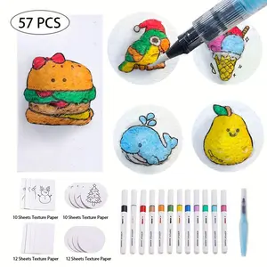 57 Piece Magic Foam Texture Painting Set, Hand Painting Set, Creative 3D Stereo Style, Includes 44 Textured Papers, 12 Color Acrylic Brushes, DIY Crafts, Creative Craft Kit