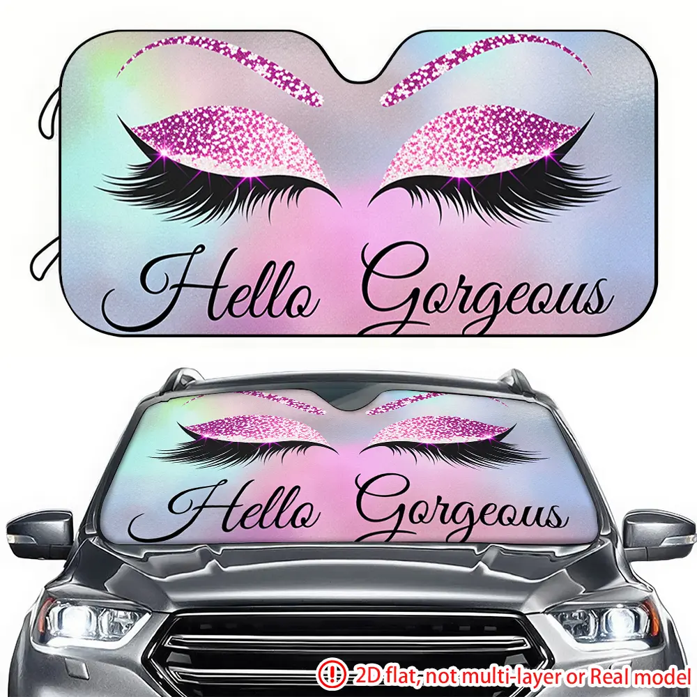 1pc glitter pink purple eye makeup pattern 2D high-definition printing on car sun visor, effectively blocking sunlight, suitable for SUV, RV, truck front windshield decoration, Car Sunshade, Sun Cover for Car Windshield, Sun Shade for Car Window