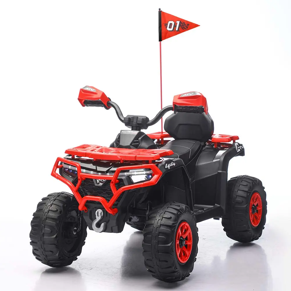 24V ATV Toy Cars 3-8 with LED Lights, Music System, USB Charging, Parent Remote, Off-Road Design, and Decorative Flags for Kids Ages 36-72 Months