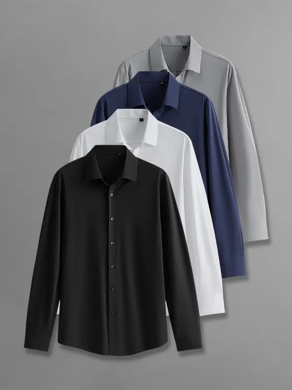 Men’s long-sleeve shirts, multi-pack for summer – loose casual fit, versatile solid color turn-down collar everyday tops