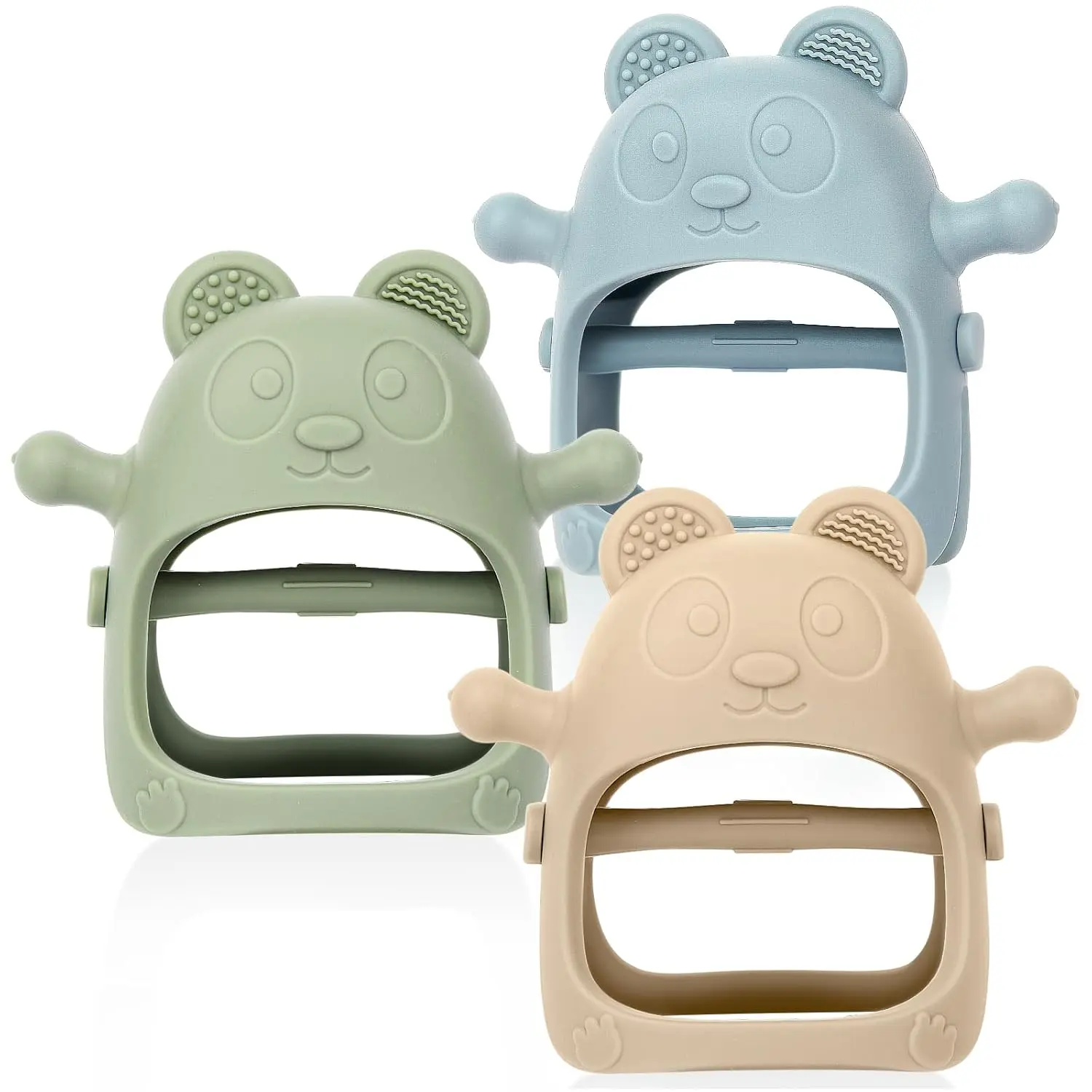3 Pack Baby Teething Toys 3 Months+ Silicone Teething Mitten for Babies Anti Drop Wrist Hand Teether Baby Chew Toys for Sucking Needs Soft Food Grade BPA Free Durable Textured Textures Easy to Clean Dishwasher Safe
