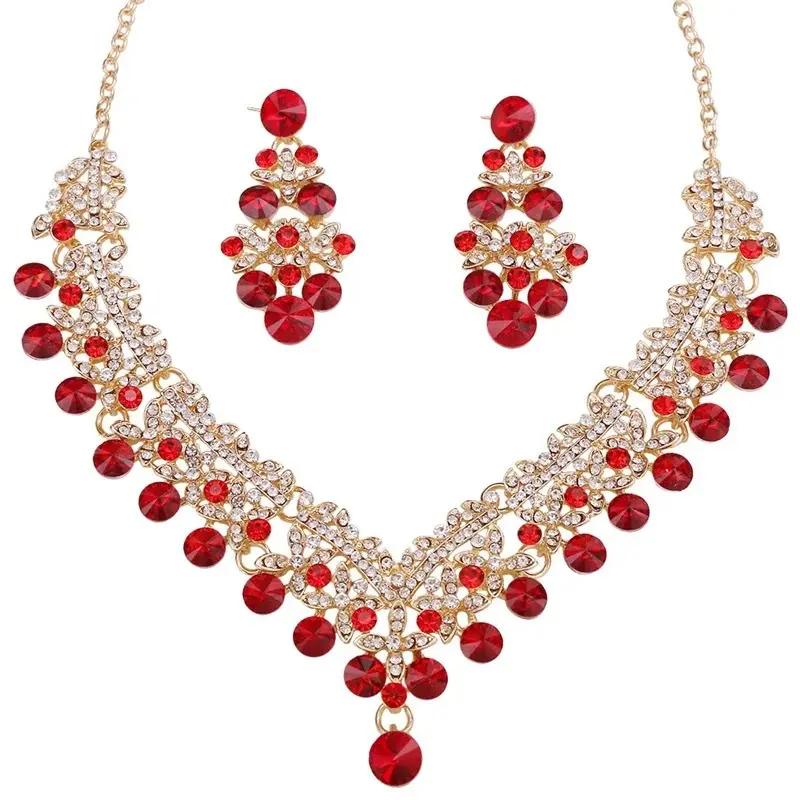 Women's 2-Piece Jewelry Set, Elegant Retro Teardrop Flower Zircon Crystal Necklace and Earrings for Bridal Wedding and Evening Wear, Earrings Set, Fashionable Jewelry Set