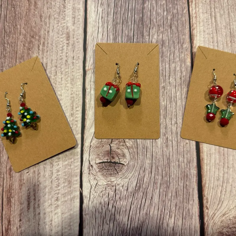 Christmas Earrings, Handmade with Glass Beads