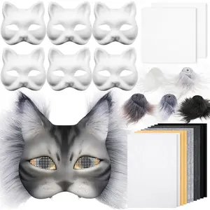 DIY Therian Mask Kit Blank Cat Mask with Felt Fabric Sheet Plush Faux Fur Eye Mesh for Therian Gear Stuff