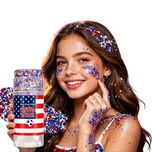 Red White Blue Glitter Stick for Independence Day Cheering, Chunky Shimmer Face Body Hair Glitter Wand, Long-lasting Sparkle for 4th July Parties, Patriotic Outfit Makeups