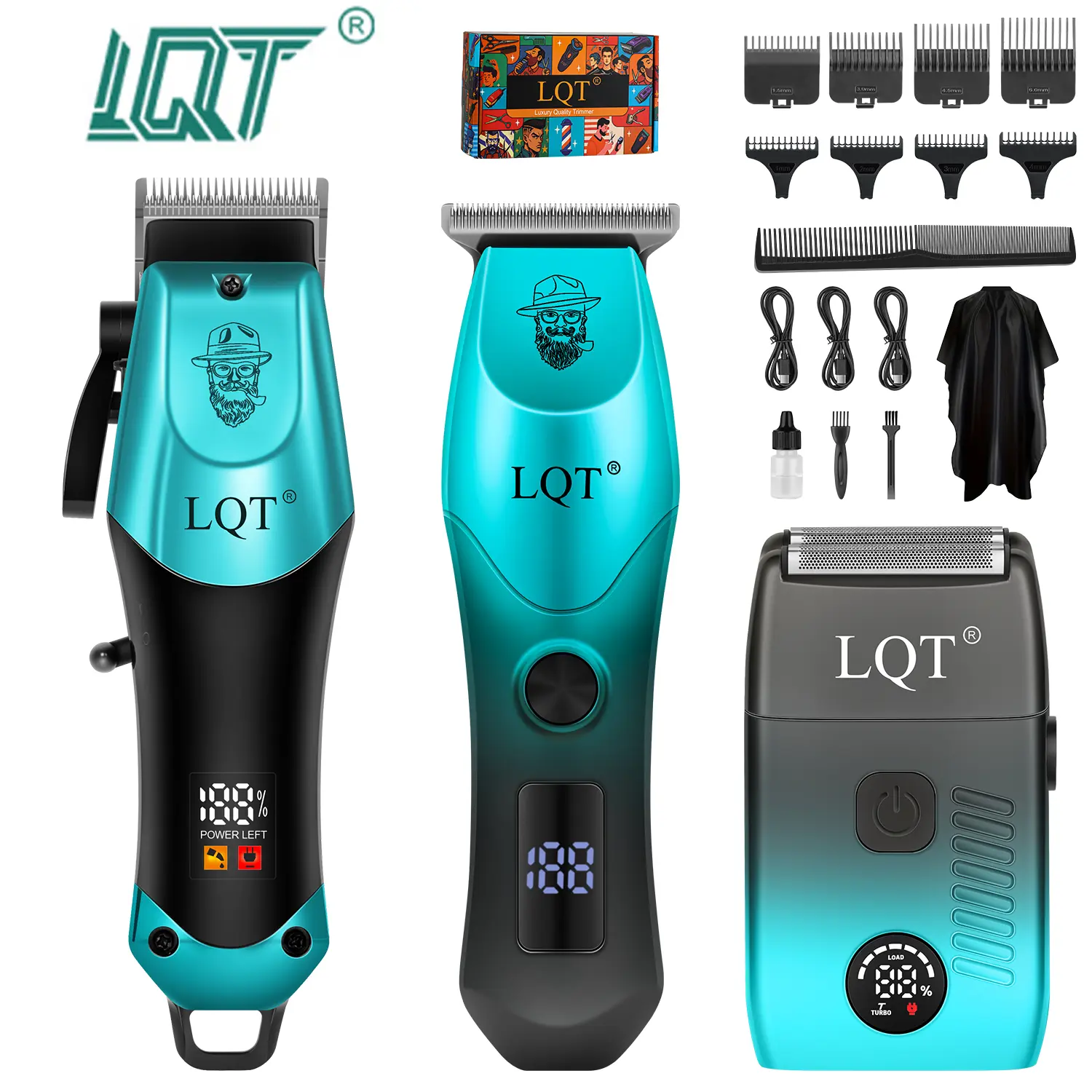Complete 3-Piece Men Barber Kit LQT Cordless Hair Clipper Set, USB Rechargeable Hair Cutting Kit with T Outline Trimmer & Mini Foil Shaver, Low Noise LED Hair Trimming Tools, Top Fathers Day Birthday Gift for Dad Husband Boyfriend Barbers campingessential
