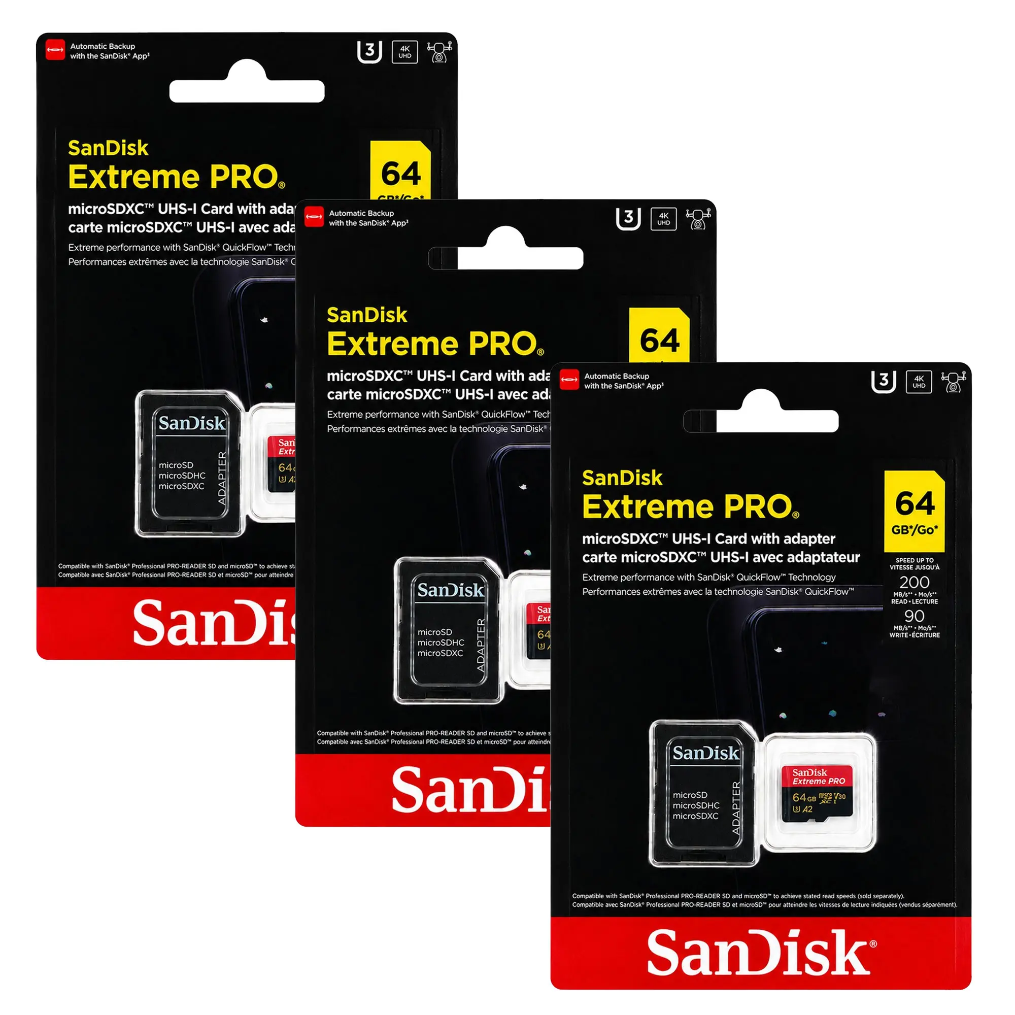 SanDisk Extreme Pro 64GB microSDXC Card with SD Adapter 3-Pack