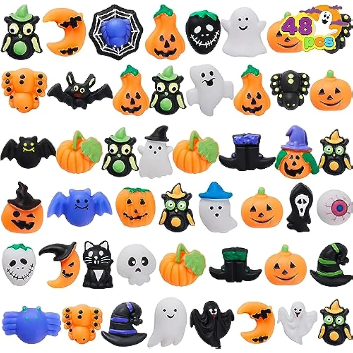 48 PCS Halloween Mochi Squishy Toys, Mini Squishy Toy Cute Squeeze Toy Stress Reliever Anxiety for Kids Gift, Halloween Party Favors Goodie Bags Stuffers, Classroom Game Prizes