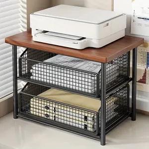 2-Drawer Metal Desktop Storage Shelf with Pull-Out Shelves, Heavy-Duty Space-Saving Organizer, Open Grid Countertop Cabinet for Coffee Makers, Microwaves, Printers, Utensils