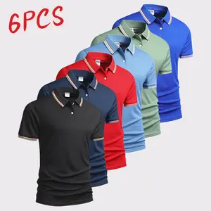 Men's Summer Polo Shirt 6 Pack, Simple and Comfortable Short Sleeve Sports Casual Top, Made of Polyester Fiber, Breathable and Cool, Classic Versatile Shirt