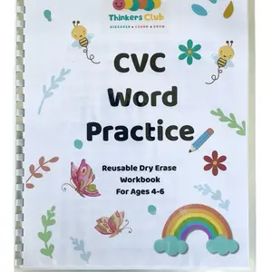 Tiny Thinkers Club CVC Word Practice Reusable Dry Erase Workbook Ages 4-6