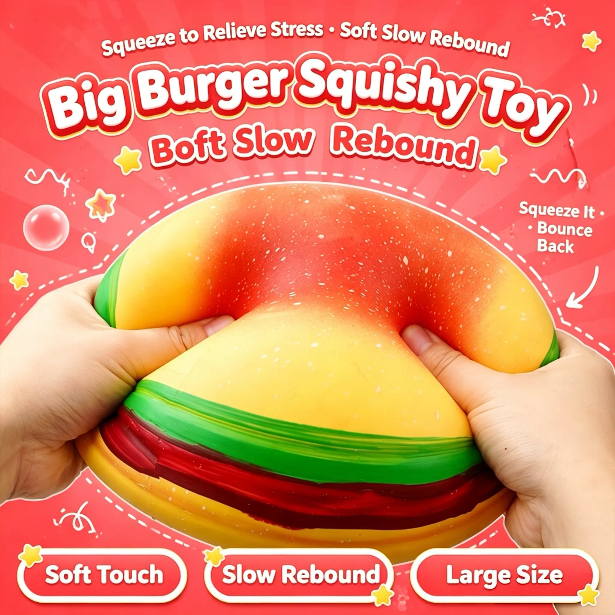 Oversized Hamburger Squishy, Soft Slow Rebound Food Fidget Toy, Fun Novelty Ornament for Kids & Collectors