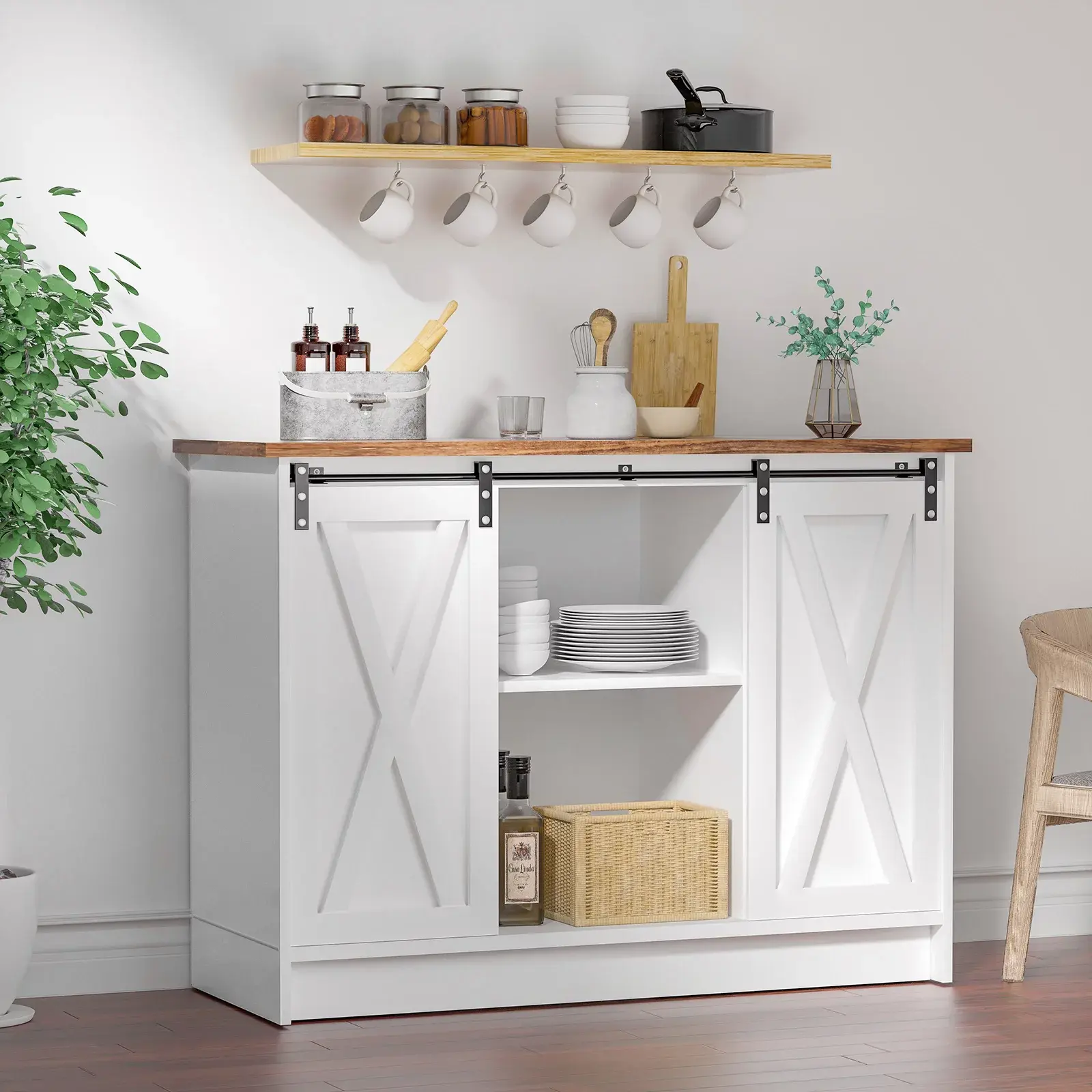 [SummerSale] HOMBCK Farmhouse Coffee Bar Cabinet , 42” Buffet Sideboard Cabinet with Sliding Door, Sideboard Storage Cabinet #home essentials#back to school