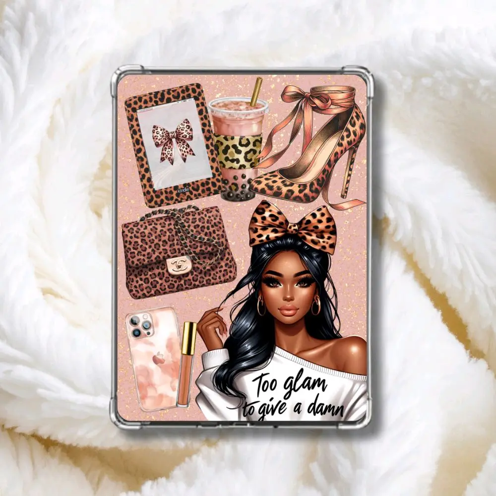 Cheetah Print Kindle Insert | Too Glam To Give A Damn Kindle Decor | Leopard Print & Pink Glitter Kindle Cardstock Insert Card | Coquette Reader Gift| Kindle Insert for Clear Case| Melanin Queen Empowerment| Glamorous Black Girl Magic Universal Case