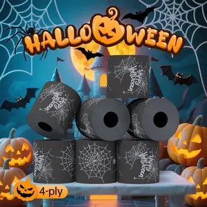 Halloween Themed Toilet Paper, Creative Spider Web Design, 4 Ply, Home Cleaning Supplies, Party Decorations, Holiday Gift Idea