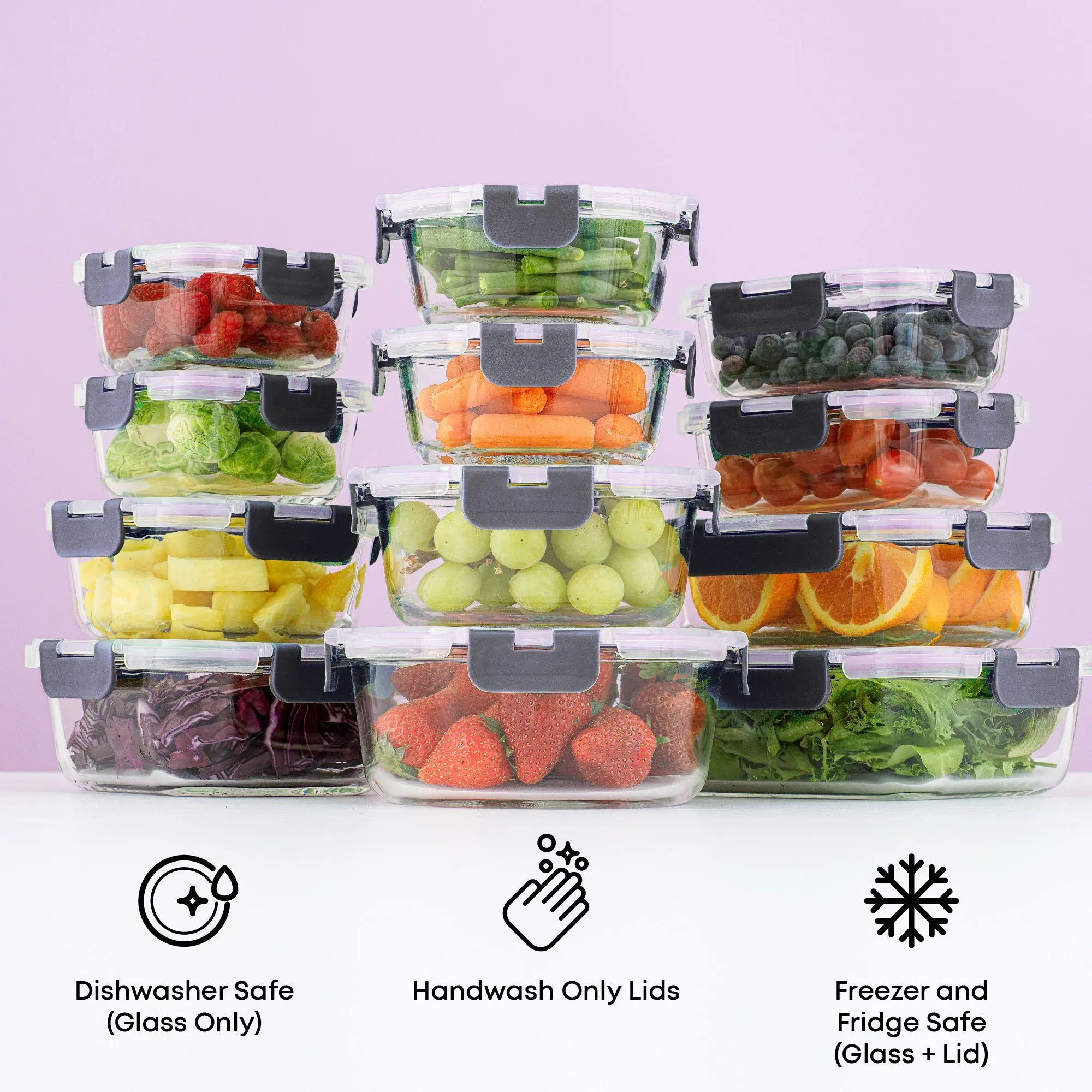 JoyJolt JoyFul 24pc (12 Airtight, Freezer Safe Food Storage Containers and 12 Lids), Pantry Kitchen Storage Containers, Glass Meal Prep Container for Lunch, Glass Storage Containers with Lids