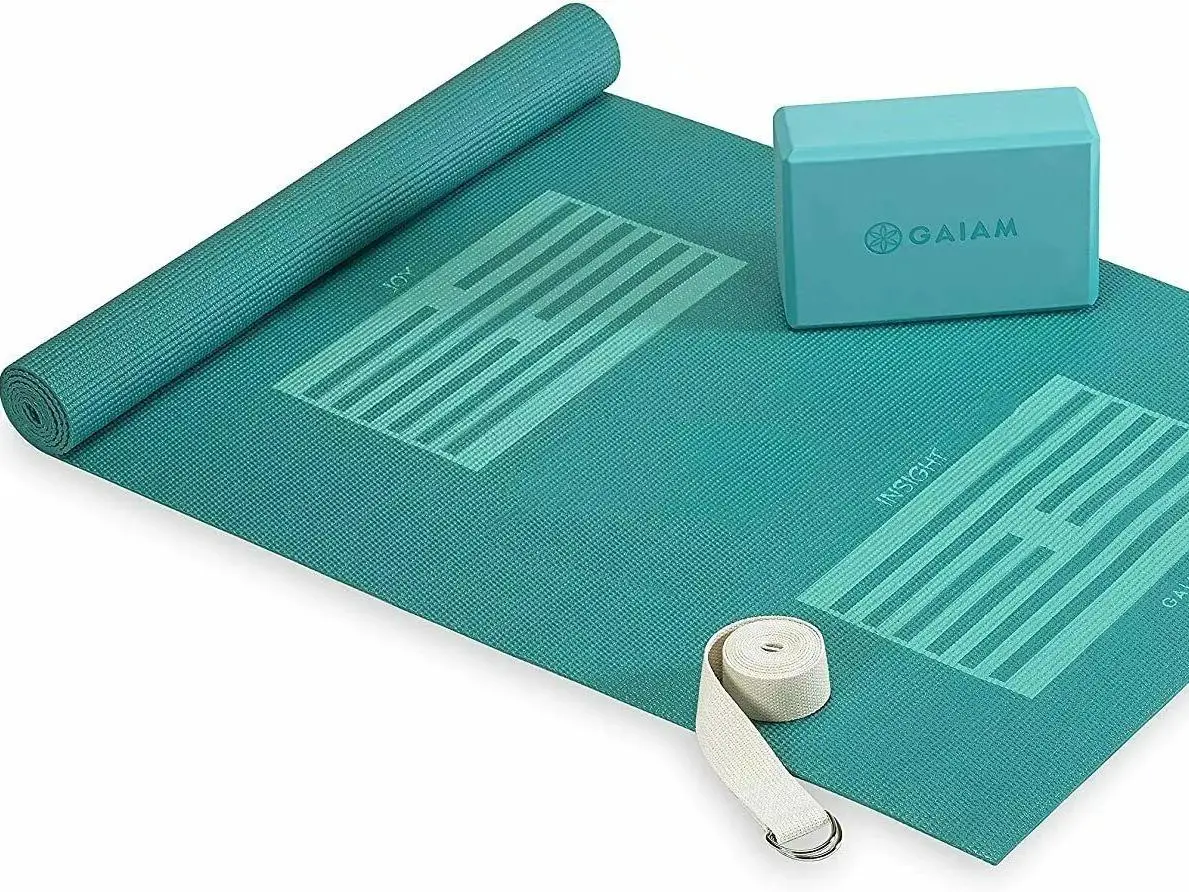 GAIAM Beginner Yoga Starter Kit - Teal Yoga Equipment Set for Leisure & Outdoor Recreation, Yoga Equipment Sets