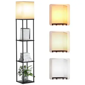 Foukus 63" Floor for Living Room with 3 Adjustable Color Temperatures, Display Bookshelf for Home, Bedroom, Study - Black (Bulb Included)