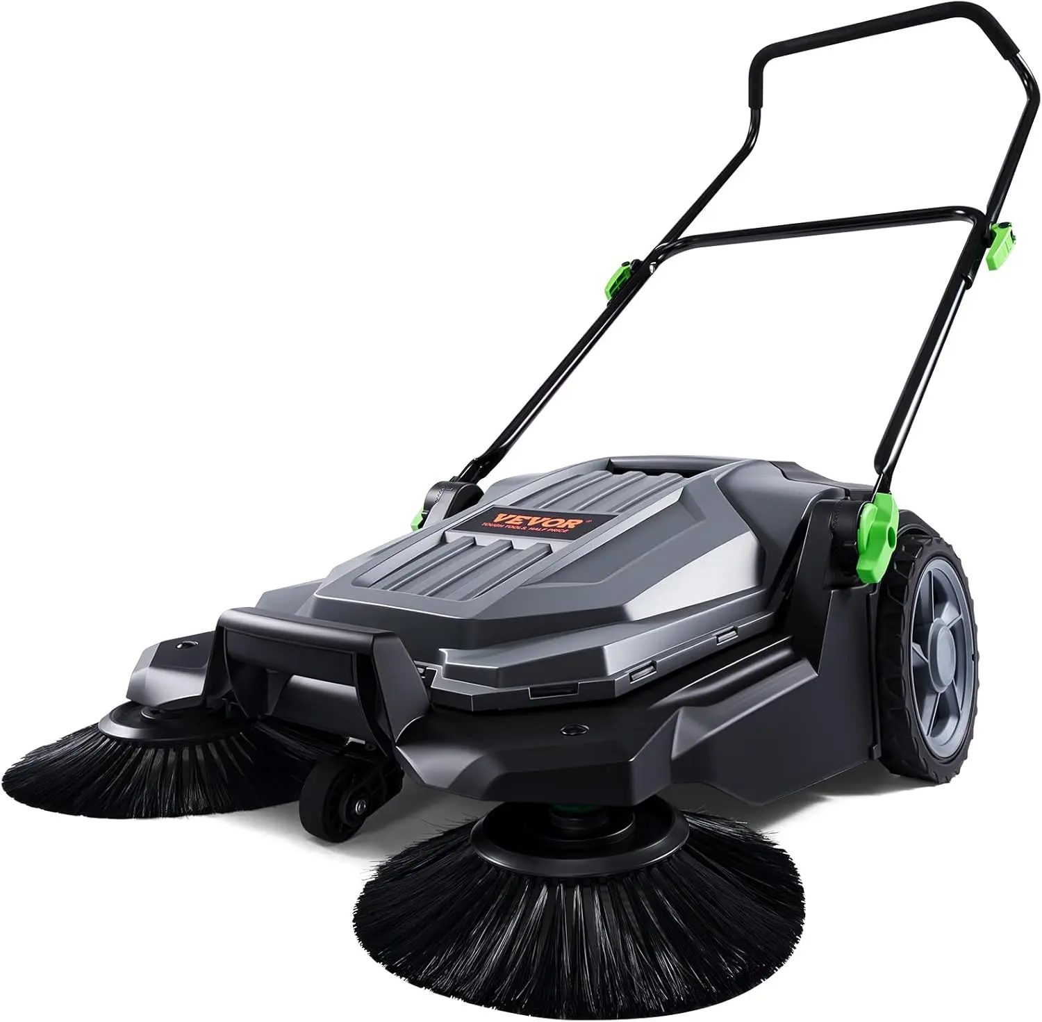 Walk-Behind Hand Push Floor Sweeper, 25.6" Sweeping Width Floor Sweeper Manual Non-Electric, 5-Gallon Waste Container, Angle & Height Adjustable Folding Handle for Walkway, Yard, Garage, Patio