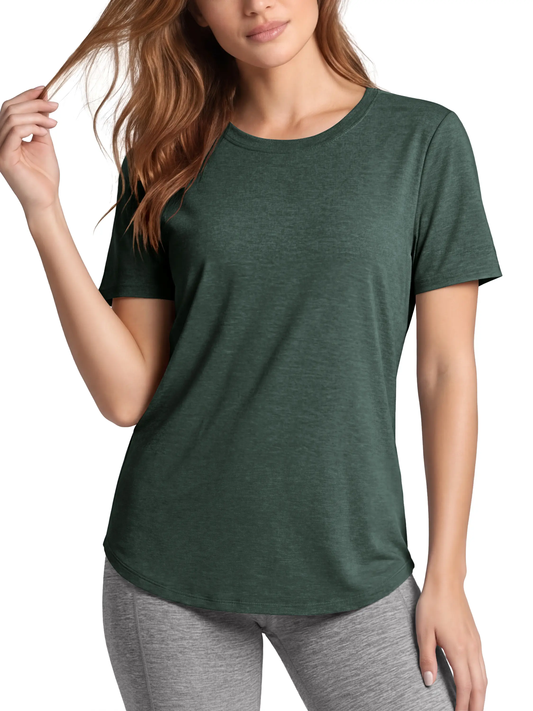 ODODOS Women's Silky Short Sleeve Tunic Tee, Relaxed Fit Activewear & Loungewear Top with UPF 50+ Sun Protection & Hip Coverage, Shortsleeve, Basic, Breathable, Casual