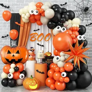 Halloween Balloon Arch Kit with Star Balloons, Black Orange Beige Balloons Garland Kit , Halloween Party Balloons for Halloween Home Garden Decorations.