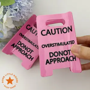 GoodLittleGoods Pink Caution Overstimulated Hair Claw Clip with Bold Black Text Durable Plastic Statement Accessory for Women Wife GF BFF Workers