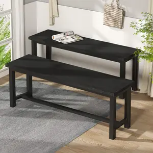 Recaceik Modern Industrial Dining Benches Pair of 2 39 Inch Black Metal Legs Particleboard Panel Easy Assembly Home Furniture Minimal Dark Footstool With Storage