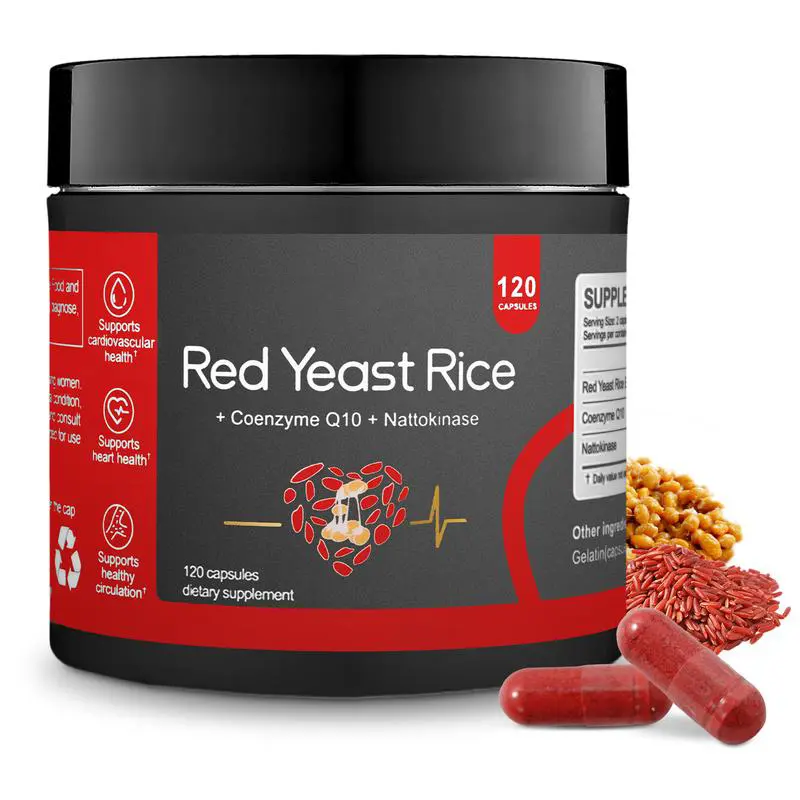 ELEPHANT DAD Christmas Red Yeast Rice 1000mg Veggie Capsules - Extra Strength Healthcare Edible Dietary Supp with Nattokinase, CoQ10, Natto Extract for Cardio Boost, Cholesterol Management, Body Health - 120 Daily Capsules