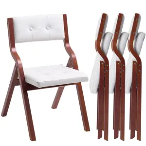【fathersdaygift】VEVOR Wooden Folding Chairs with Cushion,Set of 4Portable Foldable Cushion Chair with Wooden FrameModern Padded Dining Chair for KitchenOfficeWeddingPartyDining RoomEasy AssemblyWhite