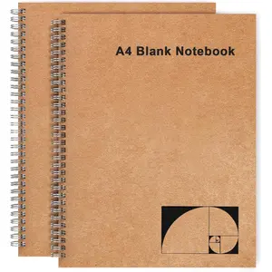 A4 Blank Journal Notebook, 2 Pack Large Spiral Sketchbook for Drawing, 200 Pages 100gsm Thick Unlined Blank Page Journal for Sketching Writing Taking Note and  -  Brown Cover, 8.5" x 11"