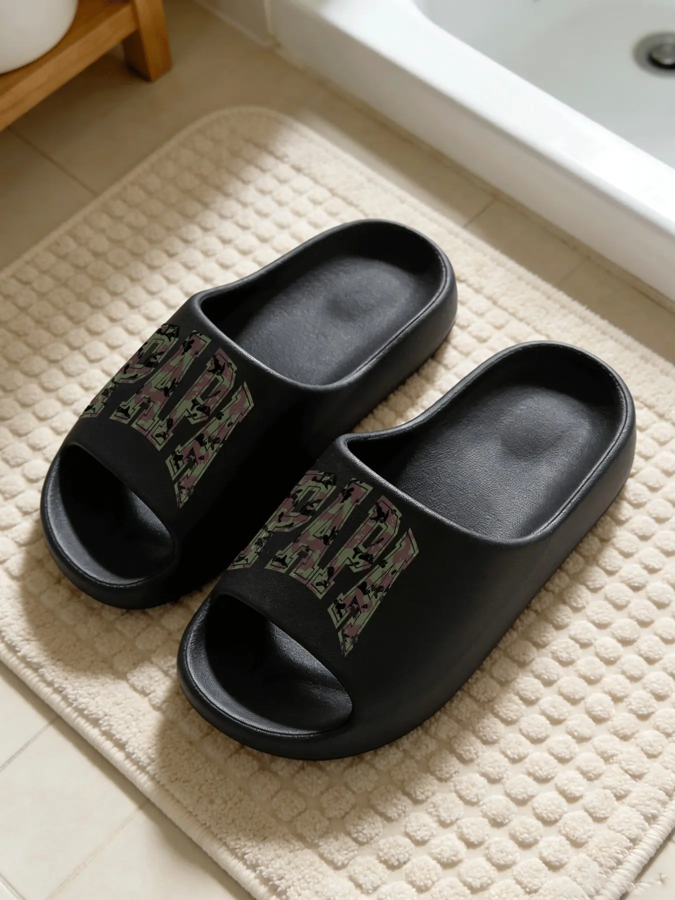 PAPA Camo Letter Print Coconut Sandals, Cloud-Feel Trendy Casual Style, Unisex Gift Daily Wear, Thick Sole Non-slip Soft Comfortable, All-Season Home Bathroom Outdoor