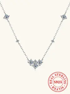 S925 Sterling Silver Synthetic Moissanite Decorated Necklace, Fashion Jewelry for Party, Daily Clothing Decor, Trendy All-match & Exquisite Jewelry for Birthday Gift