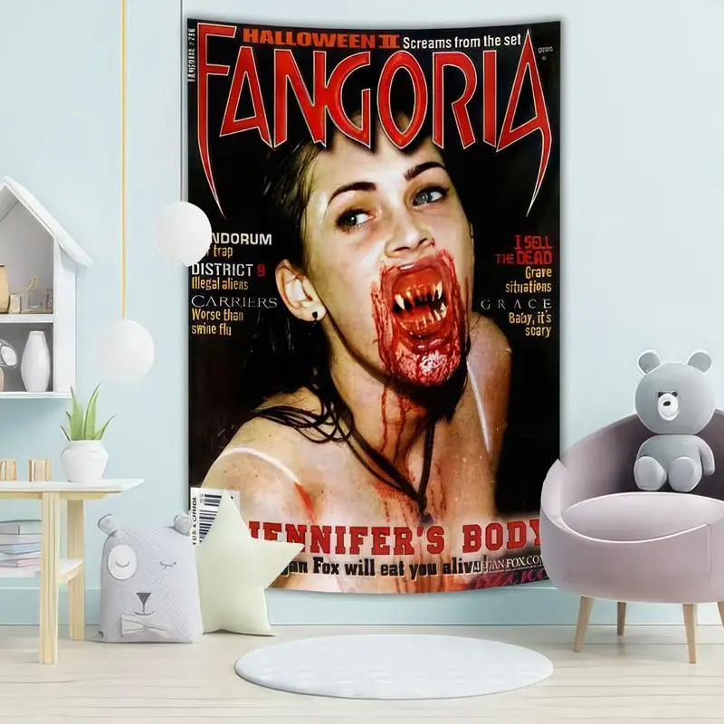 Jennifer's Body Pop Movie Print Tapestry, Sexy Girl Magazine Cover Wall Art Home Accessory, Women's Gifts, House Decor & Cool Room Decor for Dorm Bedrooms