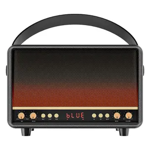 Lyridz 80W Bluetooth 5.3 Vintage Leather Speaker with RGB Breathing Lights, Retro Wooden Design Stereo Sound System for Party, Supports Guitar/OTG Live Broadcast/Mic Recording, Deep Bass