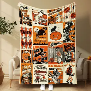 Ultra-Soft Vintage Halloween Blanket, Warm Flannel Throw for Bed Sofa Office Decor, Ideal Gift for All Ages, Lightweight Comfortable Design