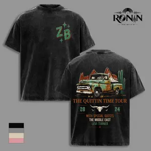 ZB Quittin Time Tour T Shirt Vintage Washed Country Music Graphic Tee Western Cowboy Oversized Heavyweight Cotton Double Sided Unisex Apparel