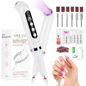 SAVILAND 2-in-1 Cordless Nail Drill with UV Light: 25000 RPM Professional Electric Nail File & UV Lamp for Nail Removal, Curing, and Home Manicure Pedicure (White)