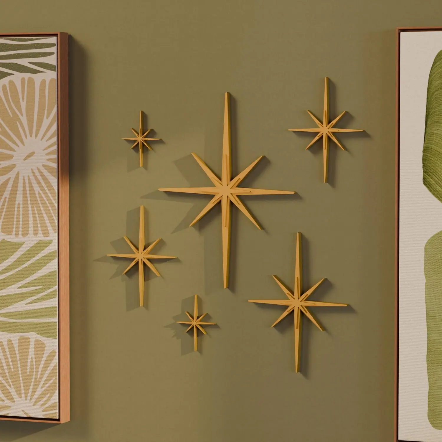 Mini Elongated Mid Century Modern Starburst Wall Decor Set of 6, Indoor Atomic Art Retro Home Decor, Vintage Wall Art, Wooden Decor, Walls Art, Wall Decor, Aesthetic Wall Decor, Home Decor, Indoor Decoration, Decoration Items