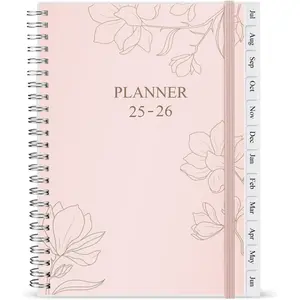 2025-2026 Planner - Weekly & Monthly Planner Runs from July 2025 to June 2026, 7" x 10", 12 Monthly Tabs, Notes Pages, Inner Pocket, Flexible Cover with -Wire Binding, Pink
