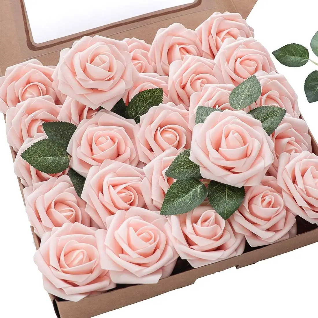 25pcs Blush Pink Foam Decorative Faux Roses with Flexible Stems (Approx. 3", 3" Rose Head Fit) - DIY Bouquet Arrangement, Wedding Centerpiece, Low-Maintenance Home Decor Accents