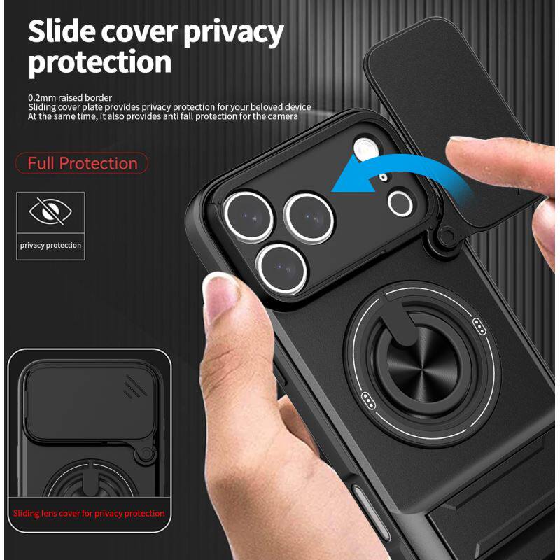 Sliding Camera Cover Phone Case with Ring Holder Kickstand, Magnetic Car Mount Compatible, Heavy Duty Shockproof Protective Cover for cases iphone 17 pro max 16 15 14 13 Pro Max Plus Air 16E & Samsung phone cases Four-in-One Military Grade Lens Protector