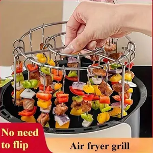 Stainless Steel Vertical Grill Rack + Skewers Set, Multi-Layer Grilling, Even Heating No Flipping Needed, Easy Clean Kitchen & Outdoor BBQ Essential