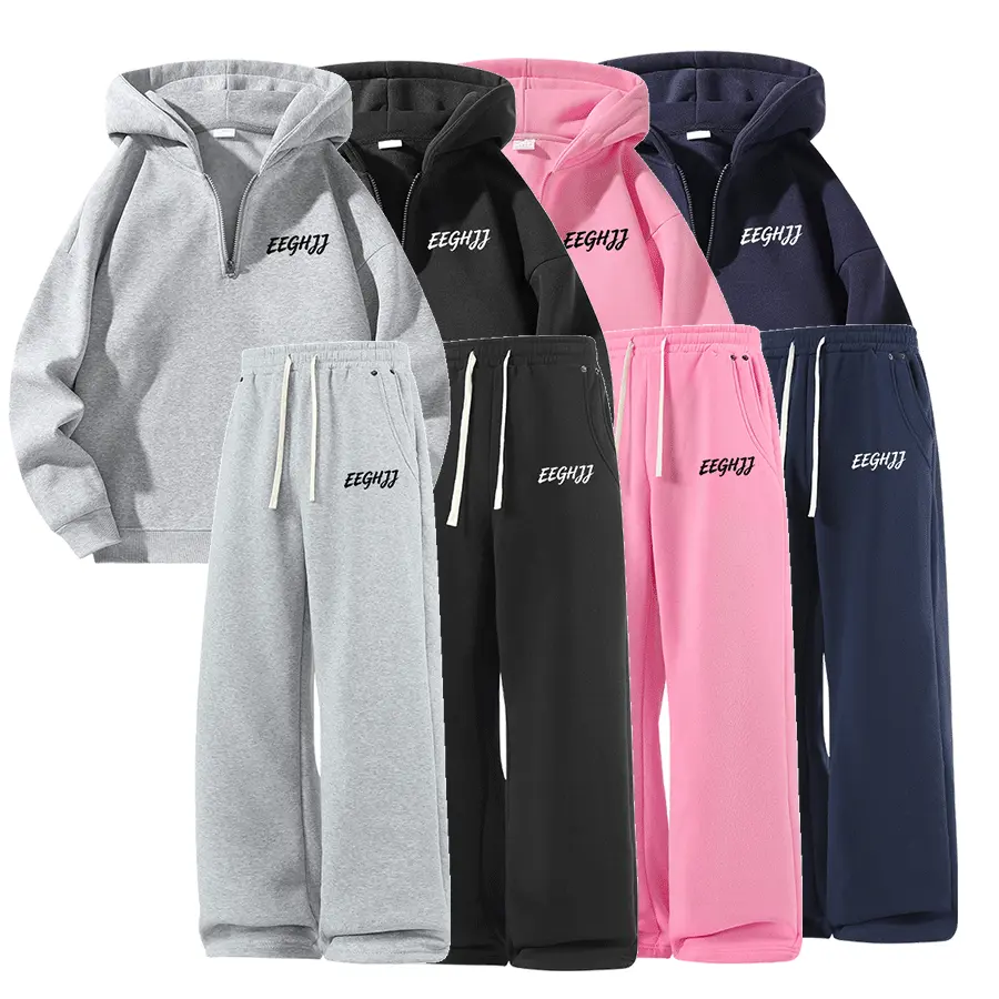 Men's 2-Piece Stylish Casual Versatile Menswear Set - Half-Zip Sweatshirt Top, Drawstring-Waist Pocketed Sweatpants, EEGHJJ Printed Design, Ideal for Spring, Autumn Wear