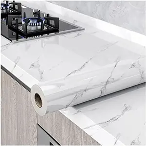 Glossy Marble Paper Granite Gray/White Peel and Stick Self Adhesive Removable Wallpapers 15.8″ ×118″ Waterproof Countertop Paper for Cabinet Kitchen Viny Film